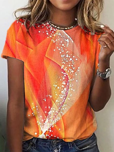 

Casual Loose Crew Neck Ombre T-Shirt, Orange, T-Shirts