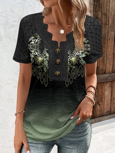 

Casual V Neck Ethnic Regular Fit Shirt, Black, Shirts & Blouses