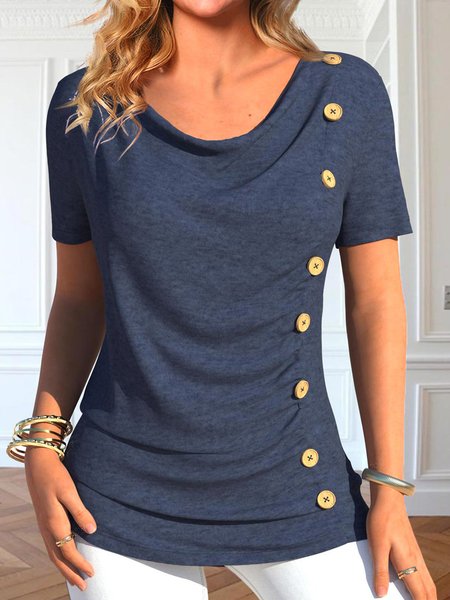 

Plain Buttoned Casual Regular Fit Shirt, Dark blue, Shirts & Blouses