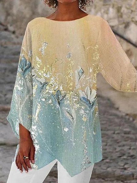 

Cotton and Linen Contrast Floral Loose Top, Yellow, Shirts & Blouses