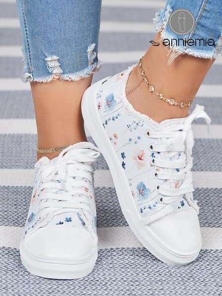 

Anniemia Floral Casual Canvas Shoes, White, Sneakers
