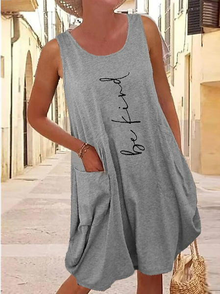 

Casual Loose Text Letters Dress With No Belt, Gray, Dresses