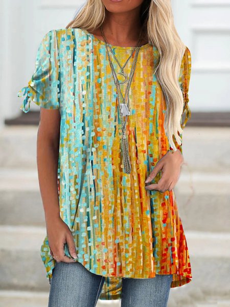 

Crew Neck Casual Ombre Shirt, Green, Shirts & Blouses