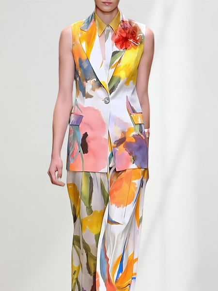 

Floral Satin Regular Fit Elegant Blazer, As picture, Blazers