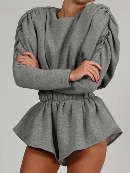 

Regular Fit Urban Crew Neck Plain Two-Piece Set, Gray, Two-piece Set