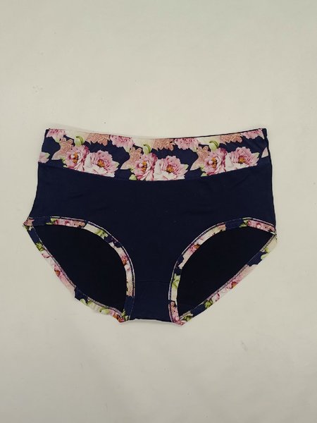 

Breathable Comfort Elegant Floral Print Panties, Deep blue, Panties