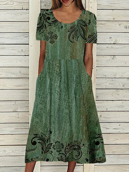 

Floral Loose Casual Crew Neck Dress, Green, Dresses