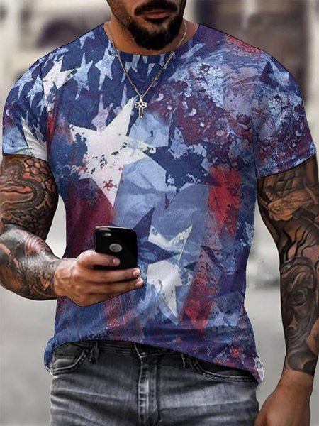 

CMen's Flag Graphic Printing 4th Of July asual Independence Day Crew Neck T-Shirt, As picture, T-shirts