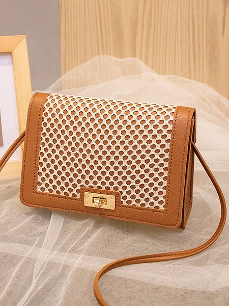 

Urban Leisure Fishnet Leather Stitching Shoulder Bag Daily Commuting Ladies, Brown, Women's Bags