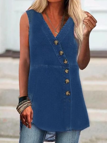 

Plain Casual Loose V Neck Tank Top, Blue, Tanks & Camis