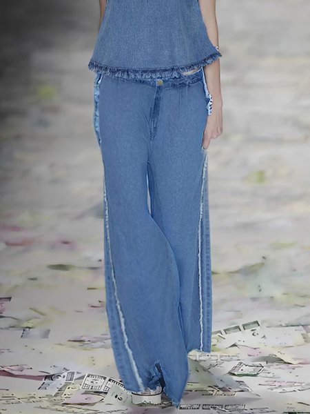 

Denim Loose Casual Plain Jeans, Blue, Jeans