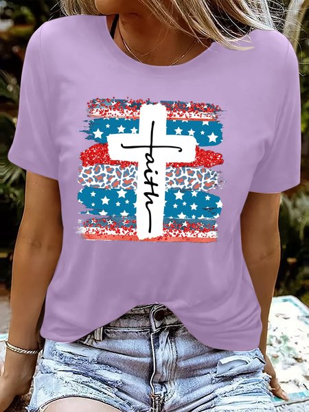 

Women's Faith Patriotic christian Print Casual T-Shirt, Purple, T-shirts