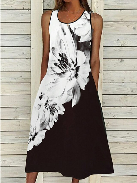 

Casual Loose Dress With No Belt, Black-white, Dresses