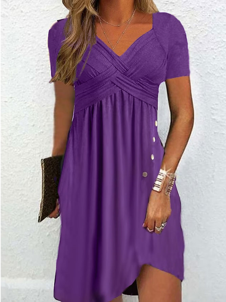 

Loose Casual V Neck Plain Dress With No Belt, Purple, Dresses