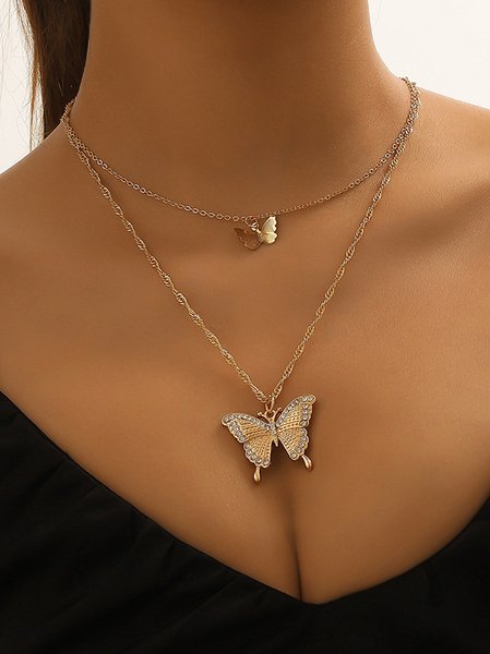 

Urban Metal Butterfly Diamond Layered Necklace Casual Vacation Women's Jewelry, As picture, Necklaces