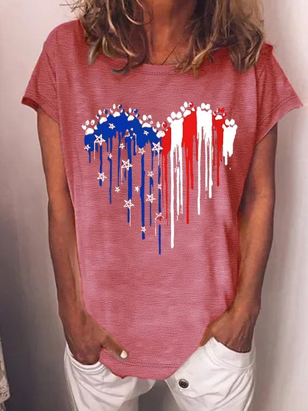 

Women's Independence Day Love Dog Paws Blue White Red Graphic Printing 4th Of July Cotton-Blend Casual Loose T-Shirt, T-shirts