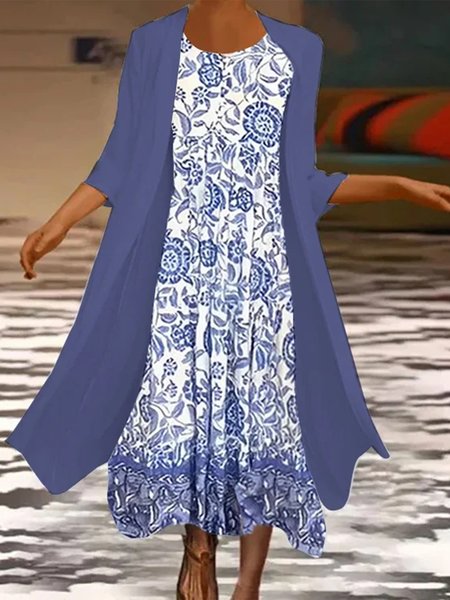

Wrap Casual Loose Ethnic Two-Piece Set, Blue, Suit Set