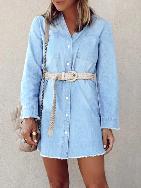

Casual Urban Loose Shirt Fit Denim Dress Women's Skirt, Light blue, Denim Dresses