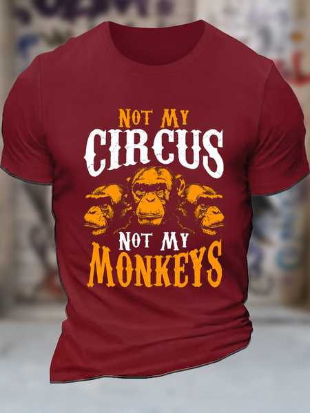 

Men's Cotton Funny Word Not My Circus Not My Monkeys I Don't Care Monkey Casual T-Shirt, Red, T-shirts