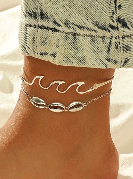 

Vacation Wave Shell Pattern Woven Layered Anklet Beach Boho Women's Jewelry, As picture, Anklets