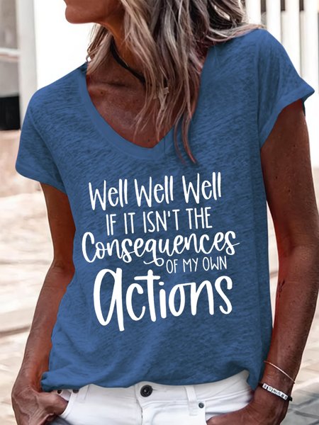 

Women's Funny Letter V Neck Casual T-Shirt, Blue, T-shirts
