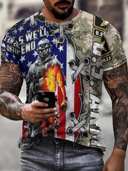 

Men's Funny Camouflage Veteran Graphic Printing Flag Casual T-Shirt, As picture, T-shirts
