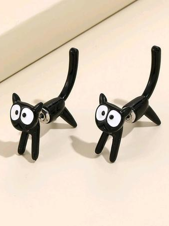 

3D Black Cat Metal Stud Earrings, Earrings