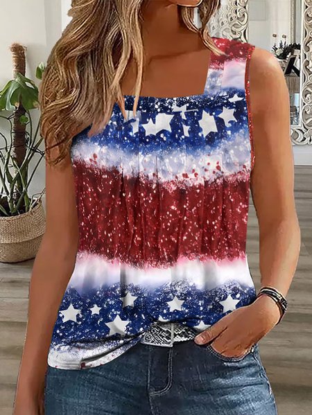 

Women's America Flag Ombre Casual Tank Top, Blue, Tank Tops