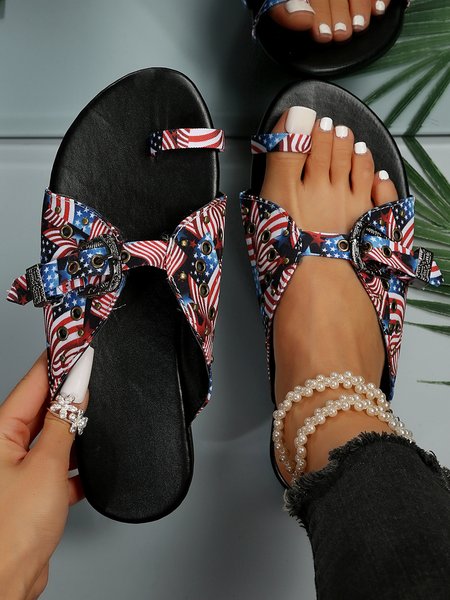 

Independence Day America Flag Rivet Toe Ring Slide Sandals, As picture, Sandals & Slippers