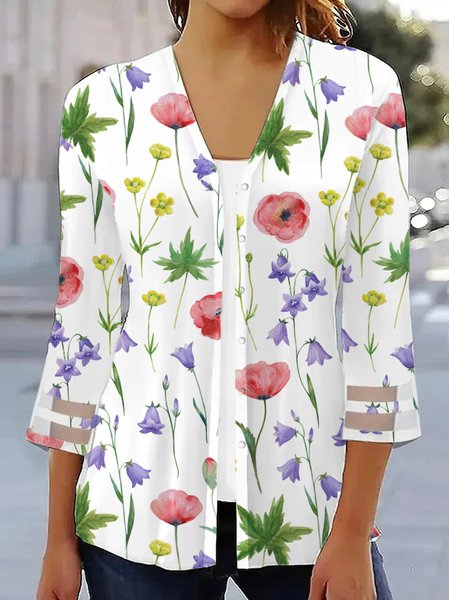 

Casual Floral Cotton V Neck Shirt, White, Shirts & Blouses