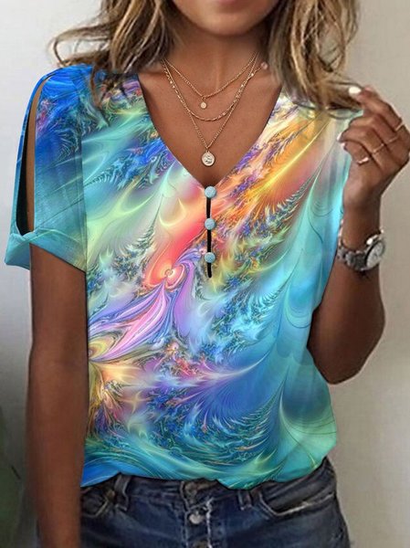 

Casual Ombre V Neck T-Shirt, Blue, T-Shirts