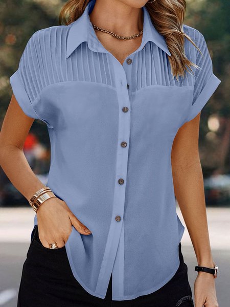 

Shawl Collar Casual Buttoned T-Shirt, Blue, Shirts & Blouses