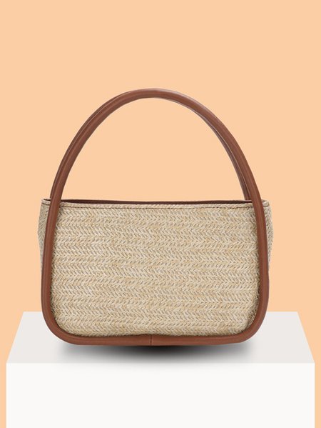 

Holiday Straw Leather Stitching Handbag Urban Casual Women's Bag, Brown, Women's Bags