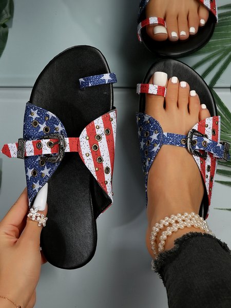 

Independence Day America Flag Hollow out Toe Ring Slide Sandals, As picture, Sandals & Slippers