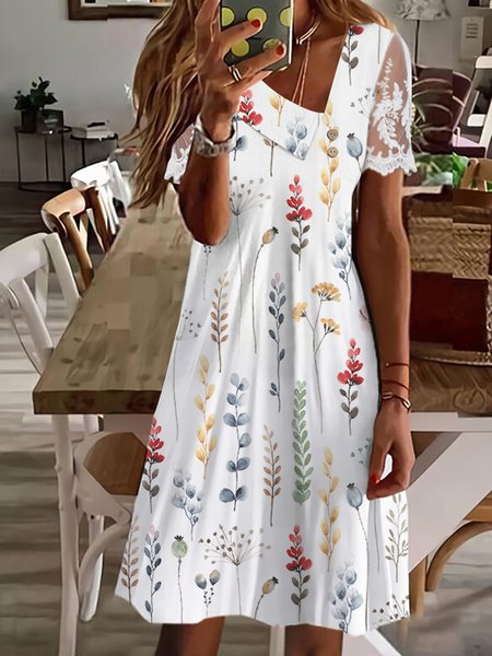

Floral Others Knitted Casual Dress, White, Dresses