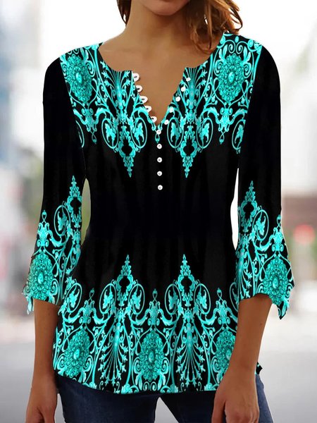 

Knitted Regular Fit Casual V Neck Shirt, Green, Shirts & Blouses