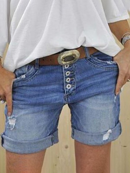 

Women's Vacation Casual Denim Ripped Distressed Slim Jean Shorts Daily Clothing, Light blue, Shorts