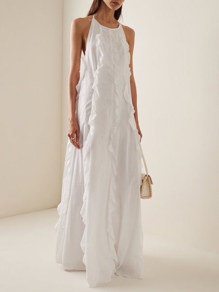 

Spaghetti Loose Vacation Dress, White, Maxi Dresses