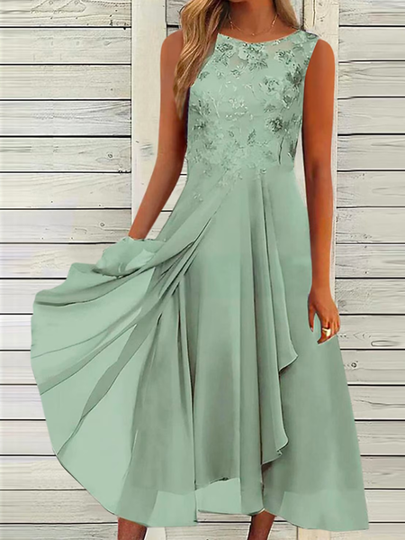 

Elegant Floral Pattern Party Dress Lace Crew Neck Fashion Wedding Guest Vacation Dress, Green, Dresses