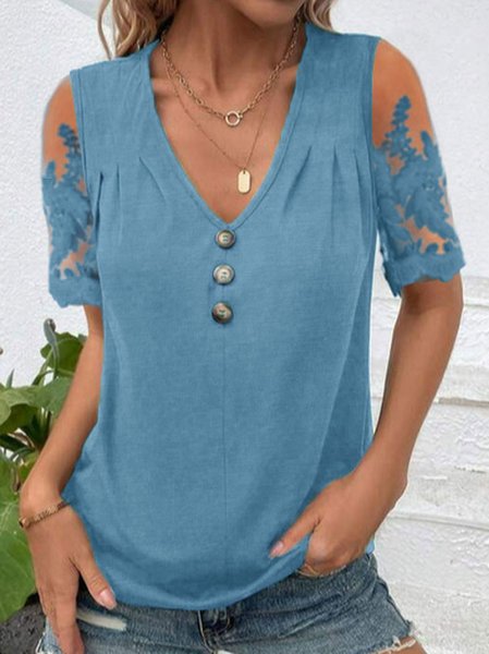 

Loose Lace Knitted Casual Shirt, Blue, Shirts & Blouses