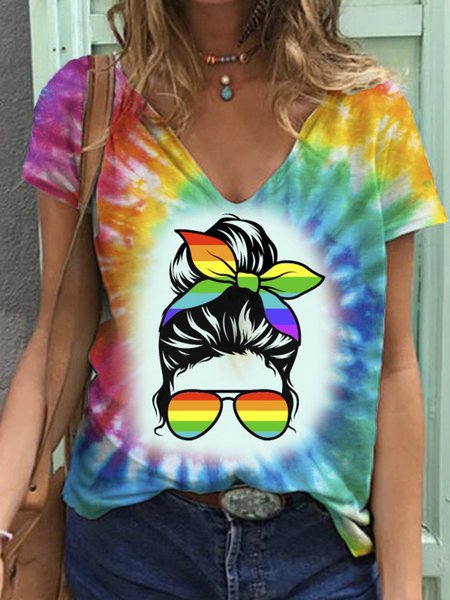 

Casual V Neck Text Letters Regular Fit T-Shirt, Multicolor, T-Shirts