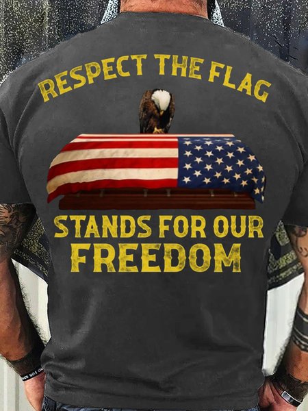 

Men's Casual Cotton Respect the flag stands for our freedom T-Shirt, Deep gray, T-shirts