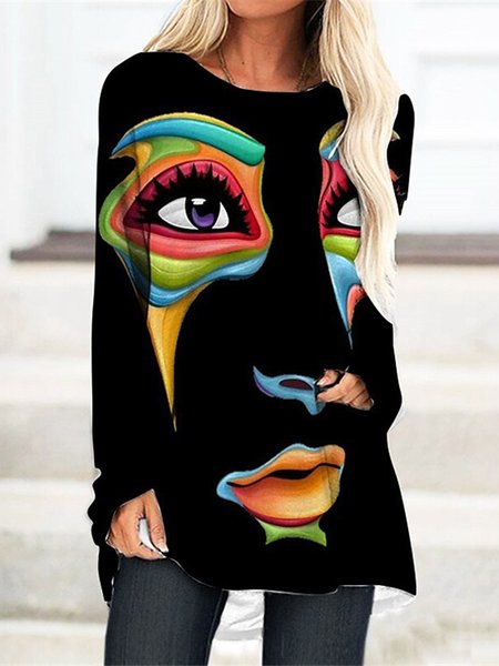 

Abstract Crew Neck Loose Casual T-Shirt, Red, T-Shirts