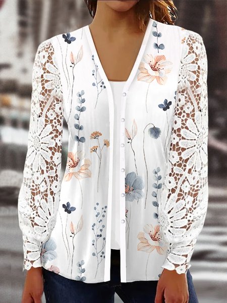 

Loose Floral Casual Others Two-Piece Set, White, Suit Set
