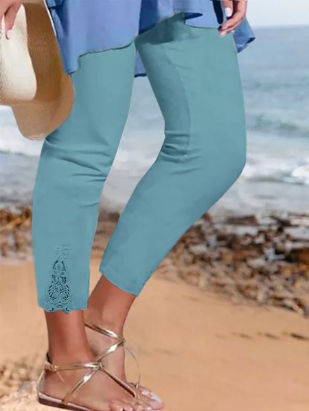 

Plus Size Vacation Regular Fit Plain Leggings, Blue, Leggings