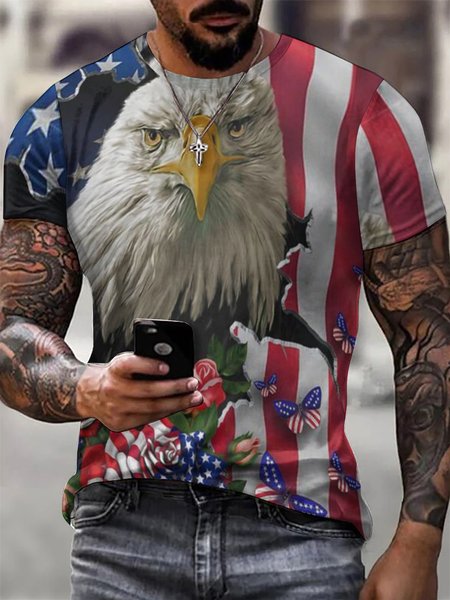

Men's Funny Crew Neck Loose Eagle Old Glory Graphic Printing Casual T-Shirt, As picture, T-shirts