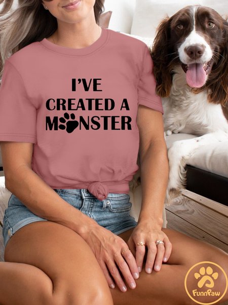 

Women's Funny I Creat A Monster Letters Casual T-Shirt, Pink, T-shirts