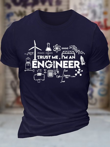 

Men's Funny Trust Me I Am An Engineer Graphic Printing Casual Cotton Loose Crew Neck T-Shirt, Purplish blue, T-shirts