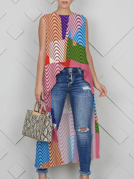 

Urban Loose Crew Neck Geometric Print Shirt, Multicolor, Blouses and Shirts