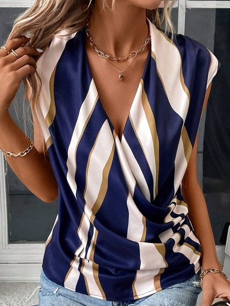 

Ruched Casual Cross Neck Shirt, Dark blue, Shirts & Blouses